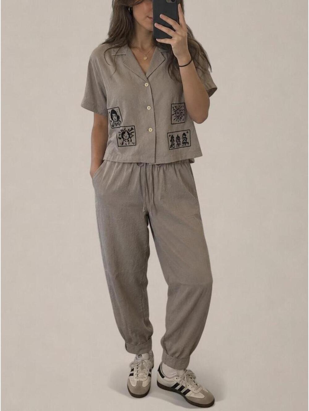 Vintage Hartwell Sport 100% Silk Embroidered Two-Piece Set